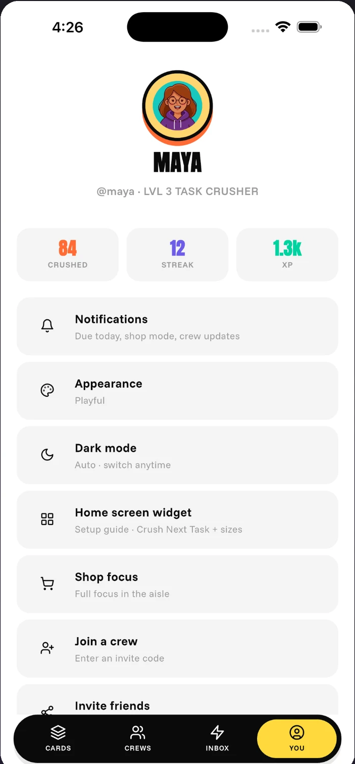 Cluster — Your profile and preferences