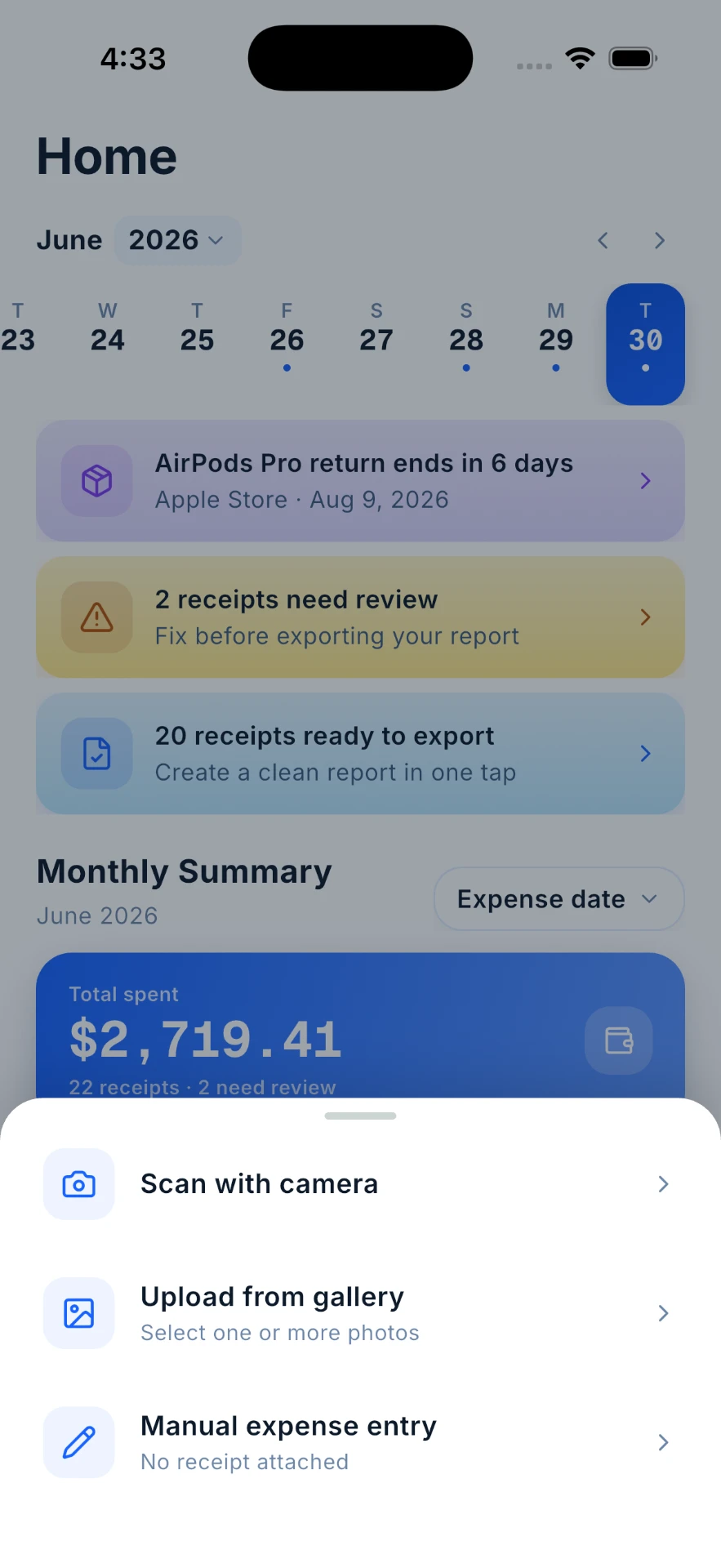 Receipt Scanner — Scan with camera, upload from gallery or enter manually