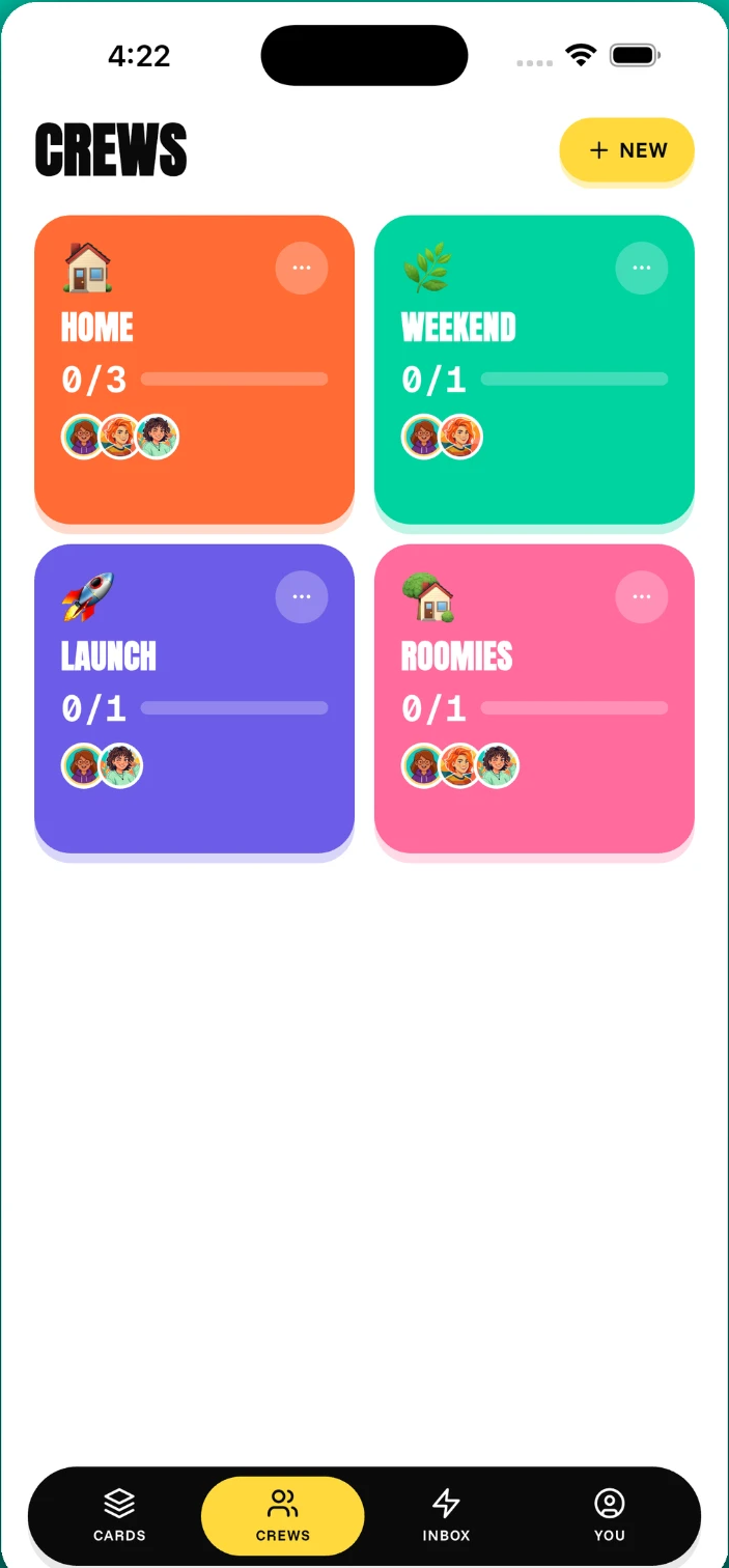 Cluster — A crew for the flat, the weekend, a project